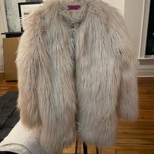Dusky pink faux fur coat